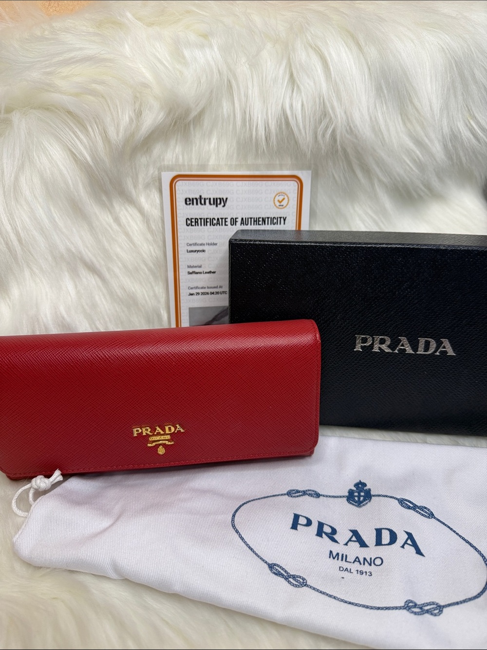 Prada Red Saffiano Continental Wallet with Gold Logo